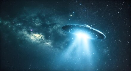ufo emitting a beam of light in outer space. the concept of extraterrestrial life and space explorat