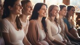 Fototapeta  - Group of pregnant mothers in prenatal yoga class Smile and practice health