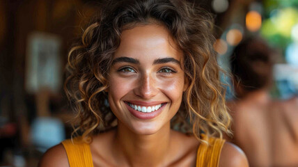 Beautiful Hispanic young woman at a resort.