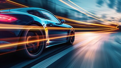 Sport car on the road with motion blur background