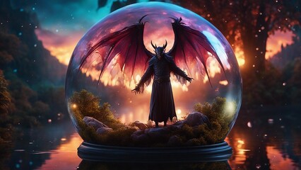 Wall Mural - halloween scene with moon highly intricately photograph of digital painting of a winged evil vampire