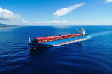 Majestic Cargo Ship Sailing Through Blue Ocean Waters