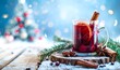 Red mulled hot and spiced wine alcohol drink pouring into disposabla glass. Grog with cinnamon seasonal christmas drink. Generative Ai