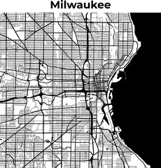 Wall Mural - Milwaukee City Map, Cartography Map, Street Layout Map 