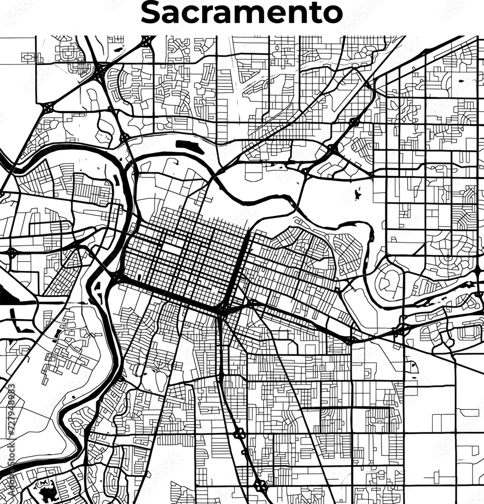 Sacrament Map Example Sacramento City Map, Cartography Map, Street Layout Map Stock Vector ...