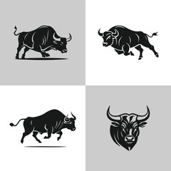 Poster - Aggressive Bull Logo Icon Set. Premium Vector Design Illustration. black Bull logo set on background