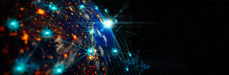 Leinwandbilder - AI powered World Network concept, Communication technology for internet business. Global world network and telecommunication on earth and IoT.