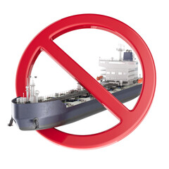 Poster - Oil tanker with prohibited sign, 3D rendering