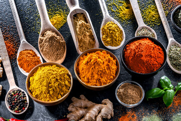 Wall Mural - Composition with assortment of spices and herbs