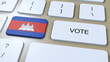 Cambodia Vote in Country. National Flag and Button 3D Illustration