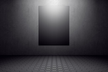 Aufkleber - Empty dark concrete interior with clean black mock up banner on wall. Gallery and exhibition hall concept. 3D Rendering.