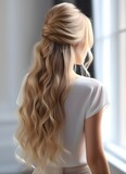 Fototapeta  - Long blonde hair braided and styled in medium waves
