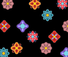 Fototapete - Korea Dancheong pattern vector elements traditional Asia oriental floral pattern shapes art colorful unique flower graphic design texture thanksgiving culture bloom wall 
