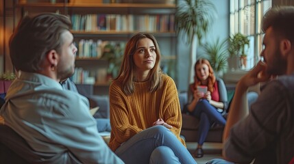 Young woman in a supportive psychological therapy session.