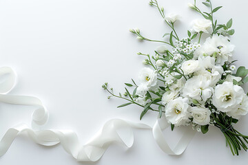 Wall Mural - a bridal bouquet with white ribbon and white flowers 