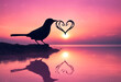 Sussurri di Romance- La Silhouette di un Uccello Disegna un Alba Ricca d'Amore