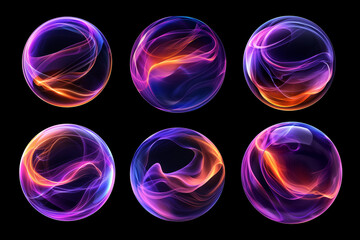 Poster - Neon mystical energy inside of sphere shape. Colorful electric liquid wave move in translucent bubble