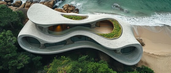 Poster - An aerial view of a house that is built on the side of a cliff, AI