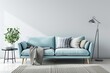 a minimalist interior design scene featuring a comfortable living room