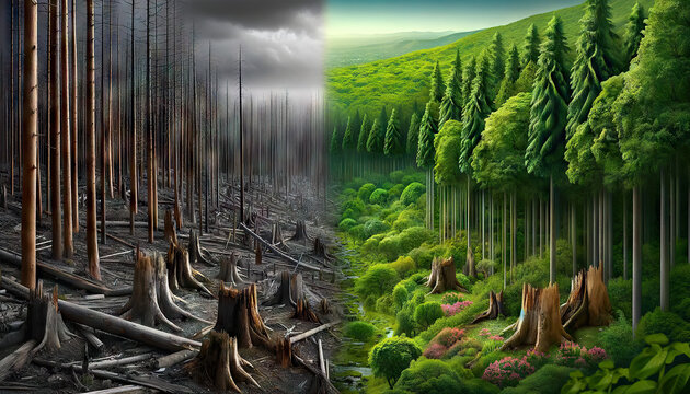 Changes in the Landscape due to the deforestation of forests, a portrait of the destruction of the environment