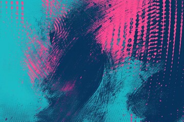 Wall Mural - Gritty Grunge Distortion: Dive into glitched and textured shapes with a noise effect on a vector overlay background with a screen print texture in bright blue and neon pink