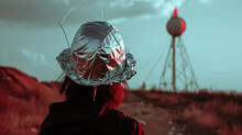 Intriguing World Of Conspiracy, Image Of A Person Wearing Tin Foil Hat As Protection From Radiation. Generative Ai.