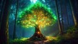 tree of life, a symbol of hope things will get better in the world, in a dark forest with twinkling lights in the foliage.  mental, physical, spiritual health