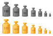 © ssstocker - Calibration weights. Steel weight unit measurement equipment for libra scales, retro metal mass kilogram gram standard measure for scale accuracy balance, neat vector illustration