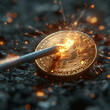 Bitcoin Münze wird verbrannt als Zahlungsmittel Symbol Hintergrundmotiv, ai generativ