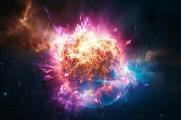 Wall Mural - supernova explosion with vibrant hues and scattering of cosmic dust signaling the death of a star