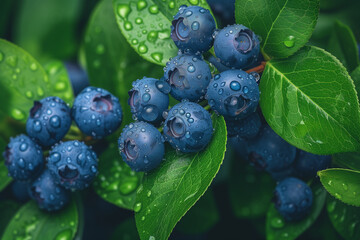 Wall Mural - Fresh organic blueberries on the bush, close up