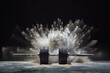 © Olga - Athletic barbell in talc fog on a black background, concept of willpower and desire to win