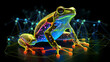Frog Animal Plexus Neon Black Background Digital Desktop Wallpaper HD 4k Network Light Glowing Laser Motion Bright Abstract