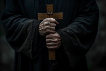 Poster - man with a wooden cross in his hands