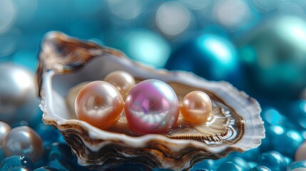 Colorful pearl in oyster shell wallpaper background