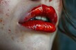 © Daniil - Girl's face with red lips. Macro Close up photography. For advertising beauty salons