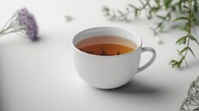 Cup Of Tea With A Minimal White Background, Contemporary And Stylish Design