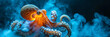 orange Octopus in blue smoke
