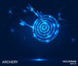 Hologram archery. Archery target with a set of arrows, vector illustration. A lot of attempts to hit the target of archery.