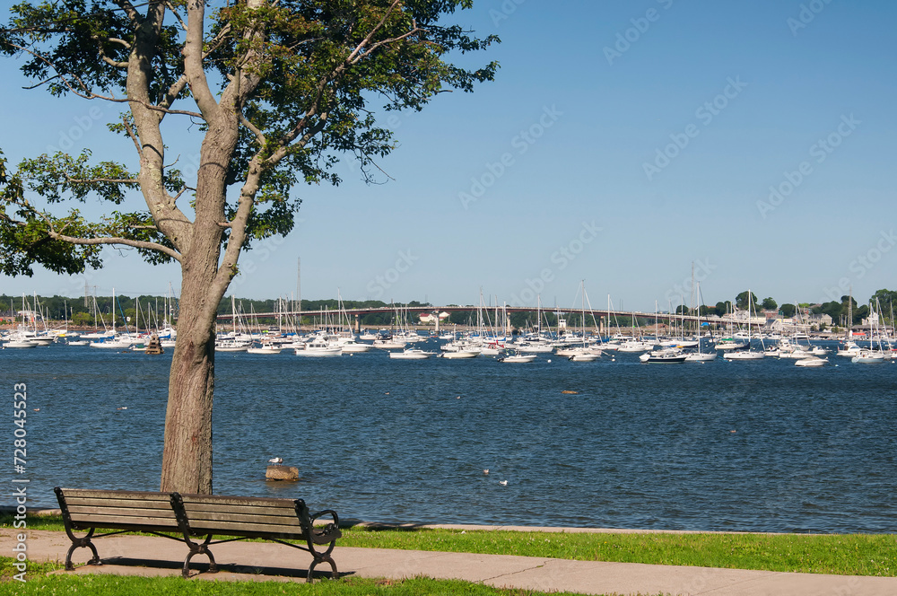 Park Bench and harbor view salem massachusetts