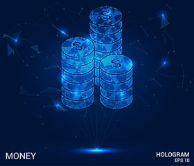 Wall Mural - coin column hologram: elevate financial visuals with this vector, displaying a holographic stack of 