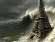 Eiffel tower against the giant wave of Climate change