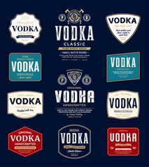 Wall Mural - Vodka labels and packaging design templates. Vodka badges set. Distilling business branding and identity design elements