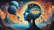 Exploring the Depths of State of Mind. Surreal Artwork for content illustration like Meditation Stresses in Anxiety, Mental Health, Religion, Meditation, Science, Healing Therapy, Wallpaper