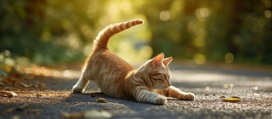 Wall Mural - Cute Cat Captured in Amazing Stretching Yog Cat Pose