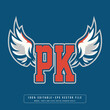PK wings logo vector with editable text effect. Editable letter PK college t-shirt design printable text effect vector