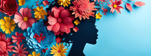An Artistic Depiction Featuring A Silhouette Of A Face Intertwined With Floral Elements, Crafted In A Paper-cut Design, Including A Dedicated Area For Text To Celebrate International Women's Day.