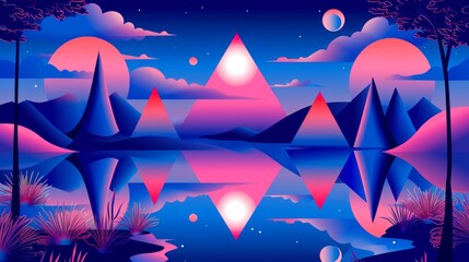 Wall Mural - Surreal esoteric abstract landscape illustration