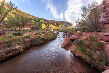 Sulfur Creek and rock formations in the Capitol Reef National Park in Utah