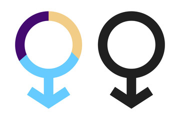 Wall Mural - Male sex icon set. colorful Male sign, Male icon. Multi color gender equality icon. Male female transgender symbol pink, blue yellow and black.